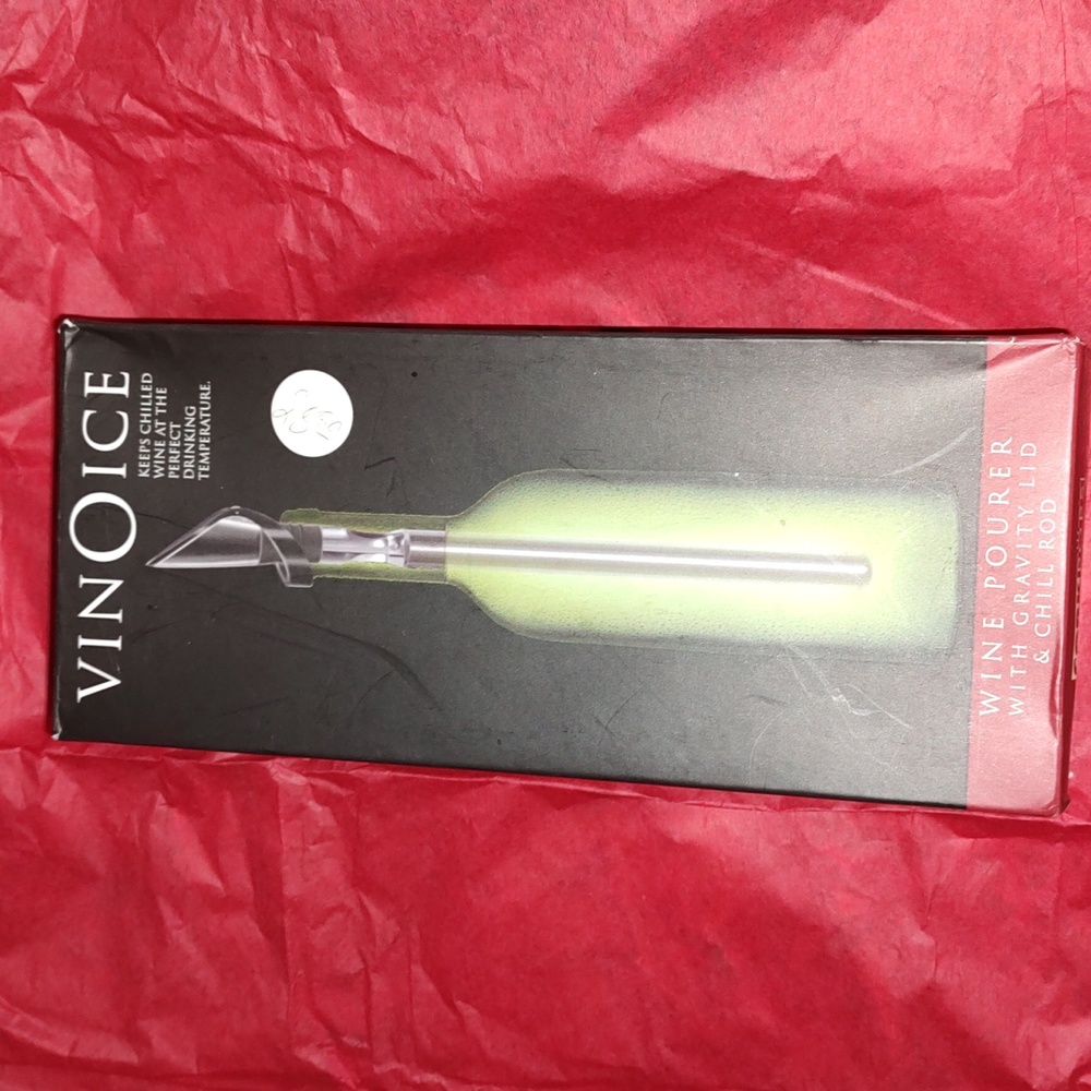 VINOICE Wine Pourer with Gravity Lid & Chill Rod New in Box